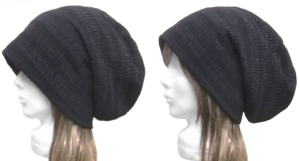 ◇送料無料◇ ハンドメイド◆ルーズワッチキャップ◆ボーダー柄 コットン混シャーリングニット ◇ゆったり・小顔効果・オールシーズン◇拍卖