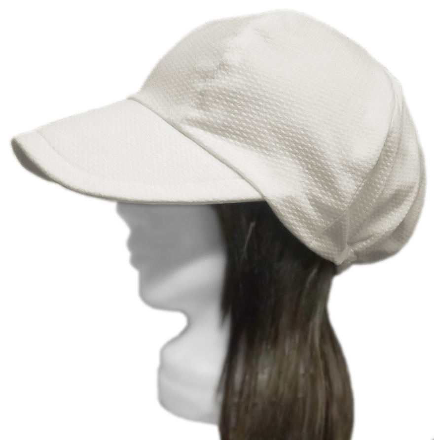 ハンドメイド◆つば広キャスケット◆フクレ織コットンニット/オフホワイト ◇紫外線対策・ゆったりサイズ・小顔効果・オールシーズン◇拍卖