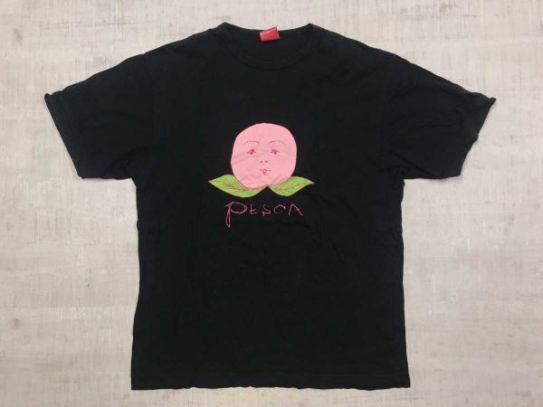 OJICO オジコ pesca ピーチ 桃 イラスト プリント おもしろ ユニーク レトロ 古着 半袖Tシャツ メンズ コットン100% 日本製 L 黒拍卖