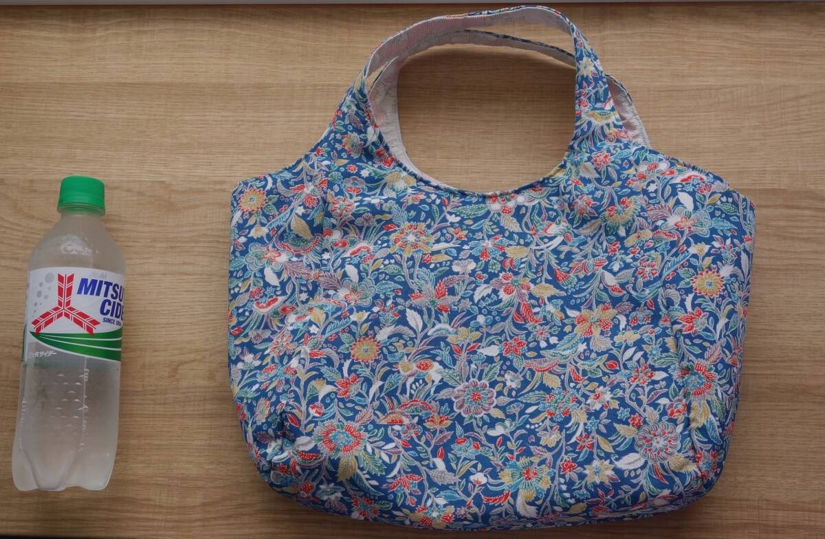 ■きものリメイク 青小紋柄 丸形トートバッグ拍卖