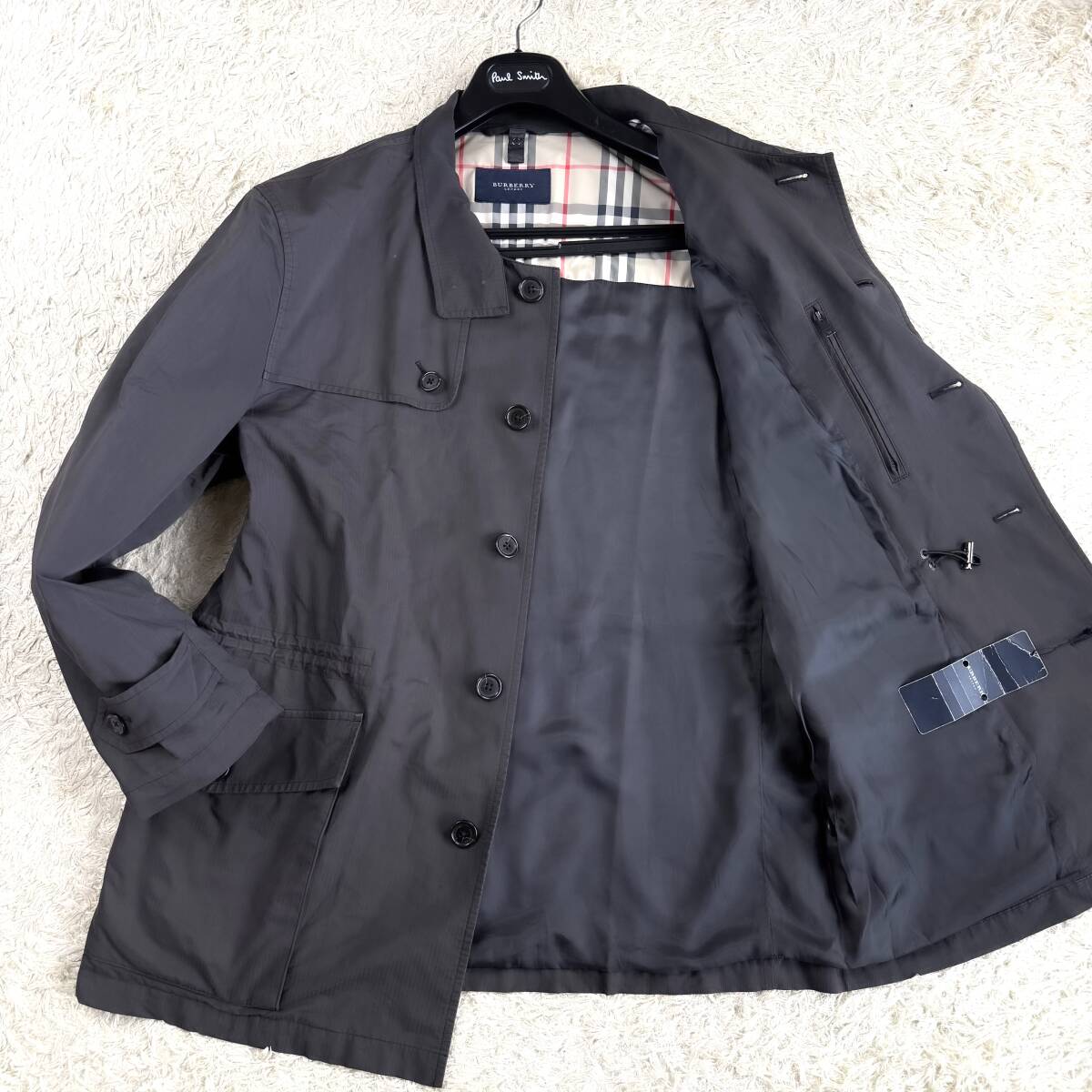 定価28万!LL!BURBERRY LONDONミリタリージャケットM-65マウンテンジャケットXXL~XL黒茶メガノバチェック柄大きいサイズ バーバリーロンドン拍卖