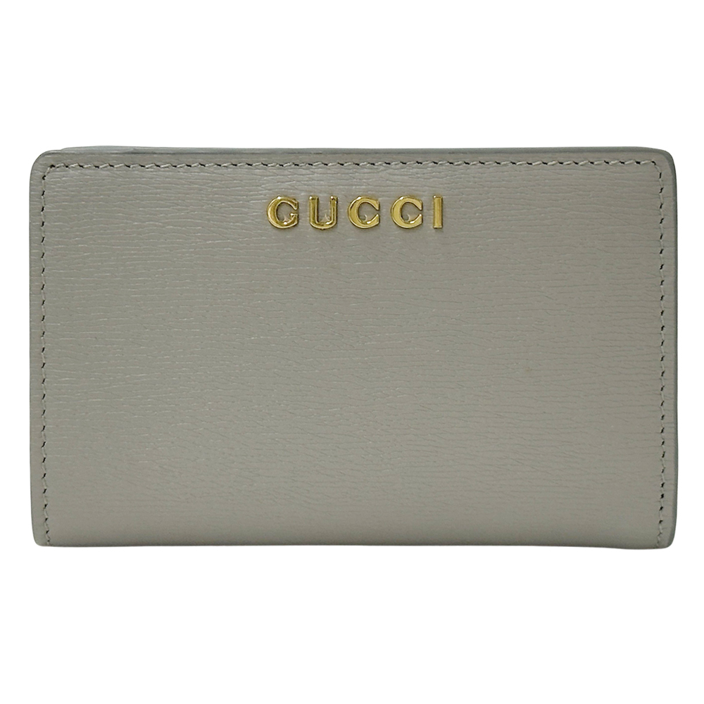グッチ GUCCI 財布 レディース ブランド 二つ折り財布 レザー スクリプト カードケース ウオレット グレー シンプル コンパクトウォレット拍卖