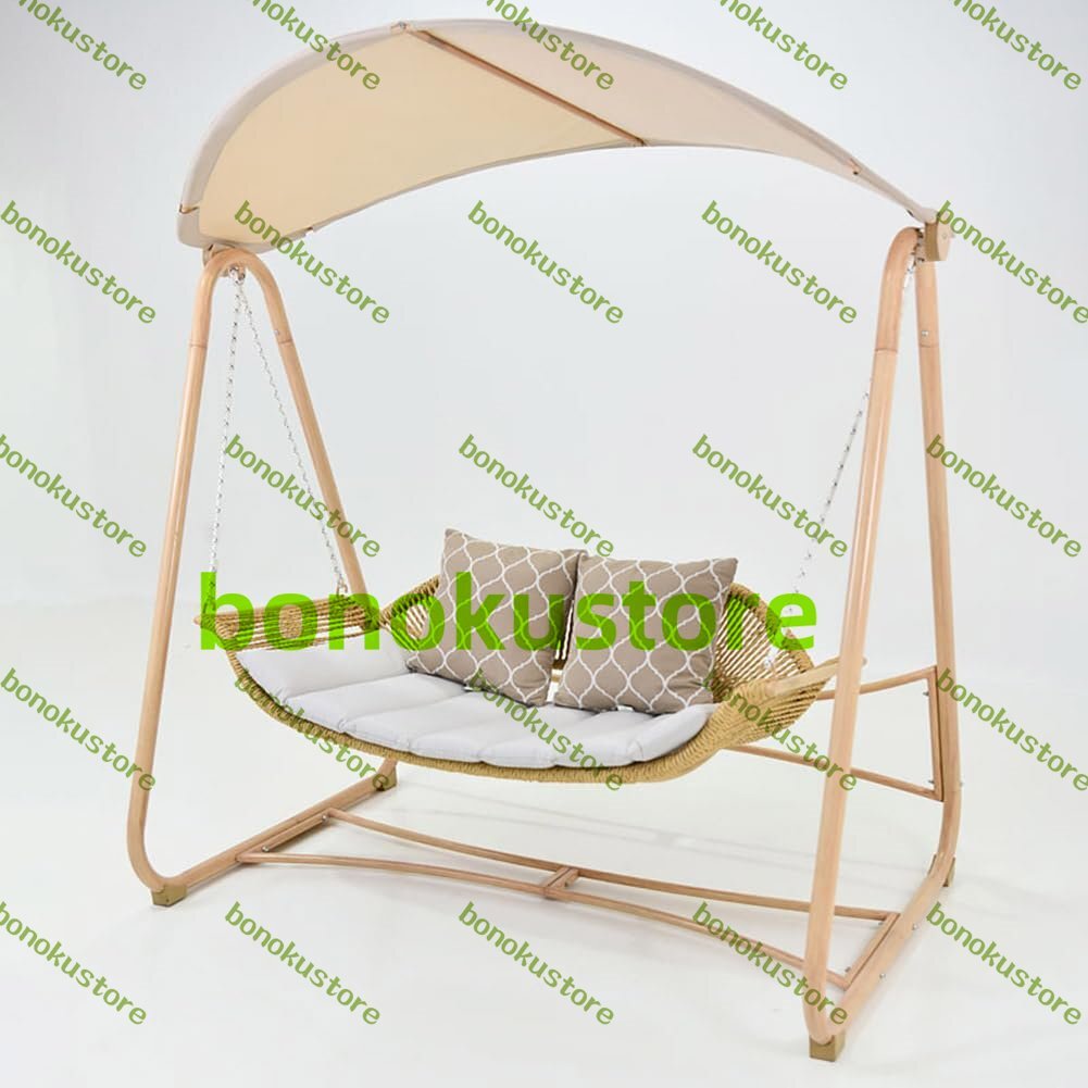 ブランコ 屋外 2人乗り 手編み籐椅子 幅174×奥行120×高さ158cm 屋根付き クッション座面 自立式ブランコ 大人用 子供 屋根付き拍卖