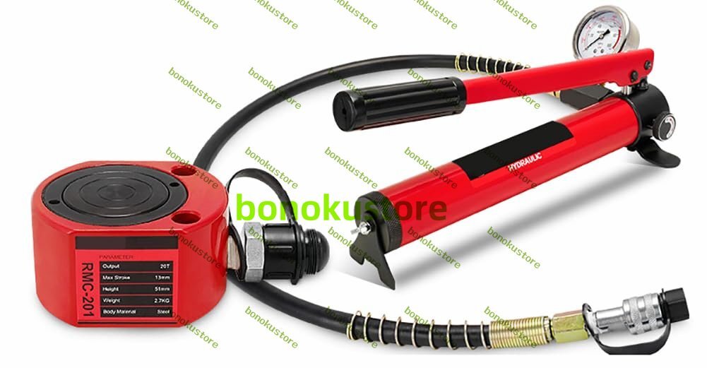 油圧シリンダジャッキ 超薄型油圧リフティングシリンダ ラムストローク 13mmゲージ付き手動油圧ポンプ 橋梁/ビル/機械用 RMC20T+CP180拍卖