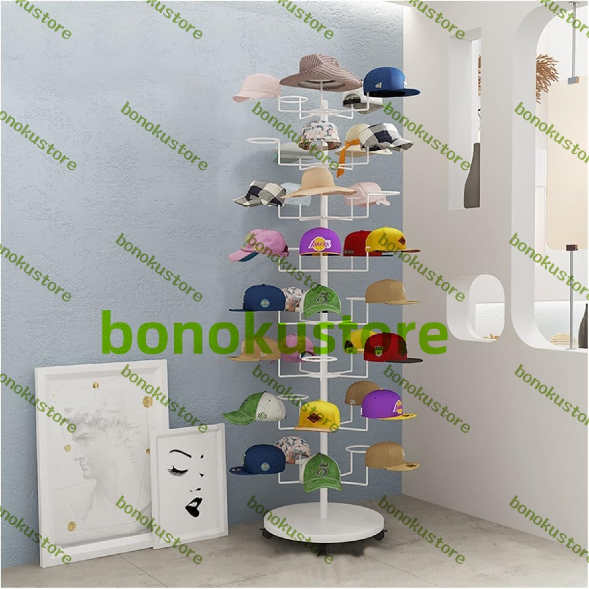 帽子スタンド、帽子ディスプレイタワー 8層 可動式 キャップラック 40個のフック付き。 ホワイト拍卖