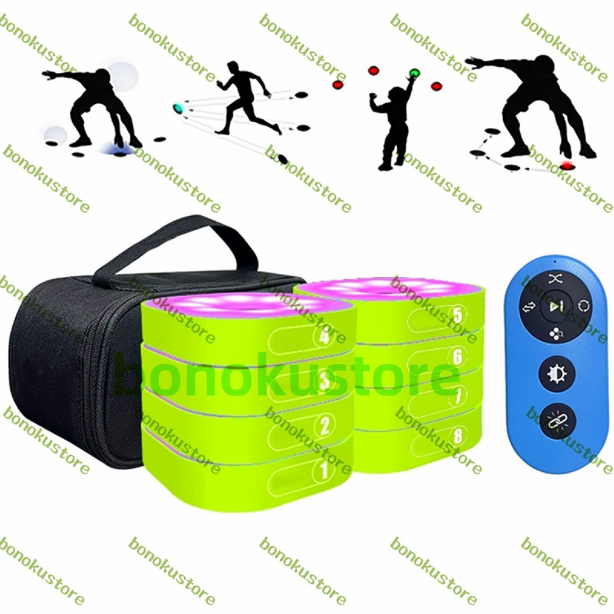 8つのライト反応トレーニング機器 リモコン付き 4つのモードと4つのライトカラー USB充電器付きアジャイル反応トレーニングライト拍卖