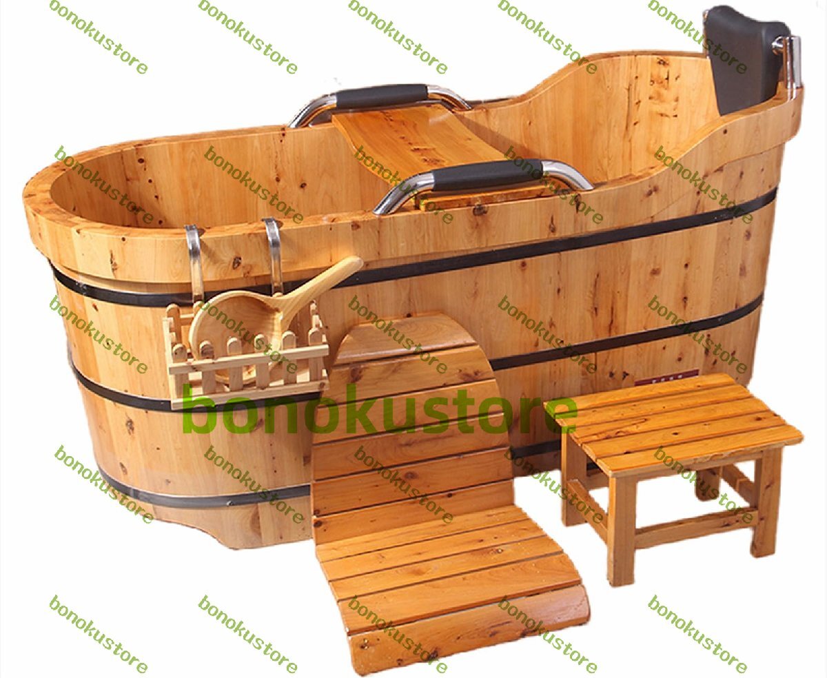 浴槽 バスタブ シャワーバスタブ 豪華なバスタブ 木製浴槽 スパ浴槽 天然香りのヒノキの木浴槽 木製の浴槽トレイ付き 130x60x73cm拍卖