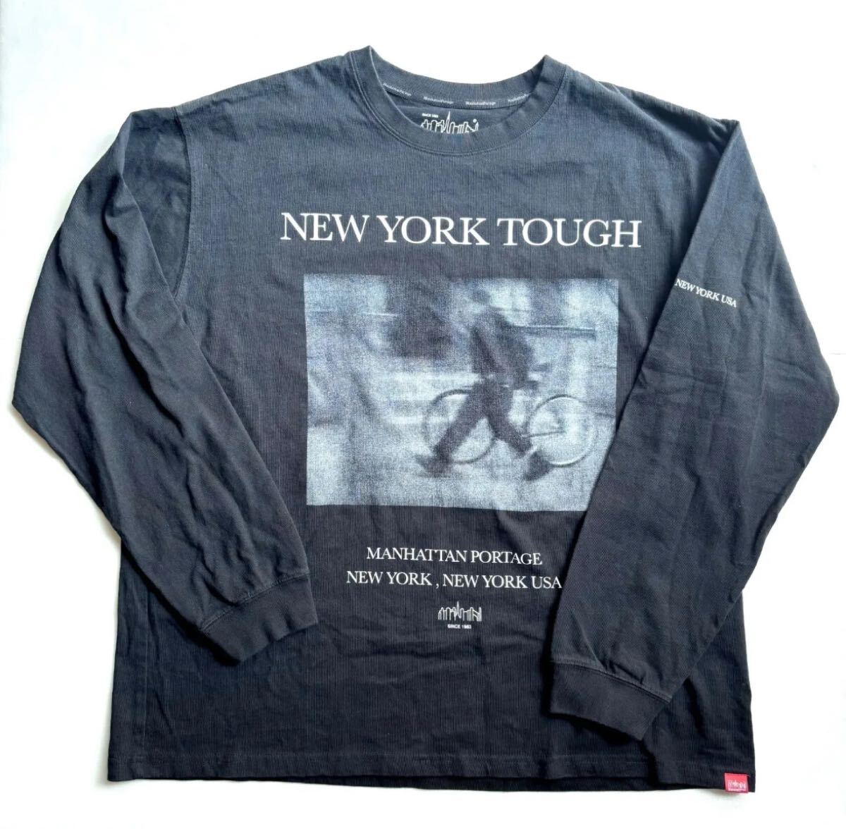 Manhattan Portage マンハッタンポーテージ フォトプリント カットソー NEWYORK 自転車 XL ブラック ニューヨーク BEAMS 長袖 ロンT拍卖