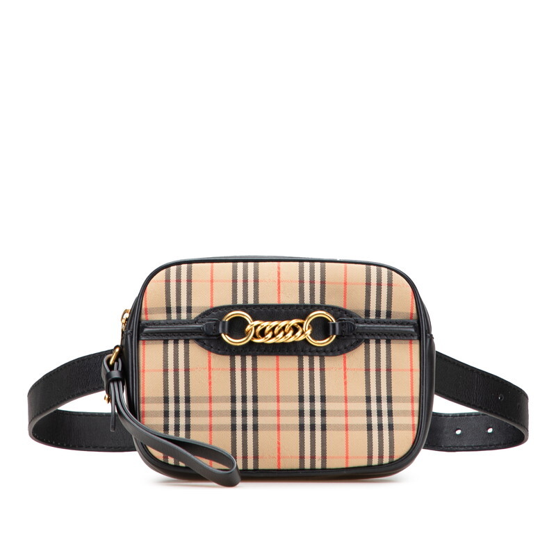 バーバリー ノバチェック ウエストバッグ ボディバッグ ベージュ ブラック キャンバス レザー レディース BURBERRY 【中古】拍卖
