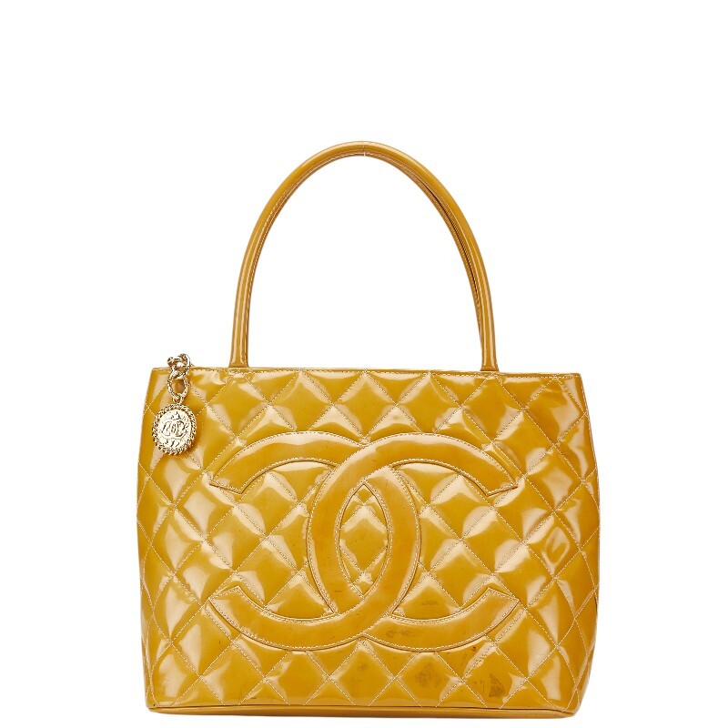 シャネル マトラッセ 復刻トート ココマーク トートバッグ ブラウン イエロー エナメル レザー レディース CHANEL 【中古】拍卖