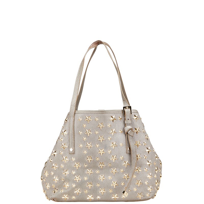 ジミーチュウ サシャS スタースタッズ ハンドバッグ トートバッグ グレー ゴールド レザー レディース JIMMY CHOO 【中古】拍卖
