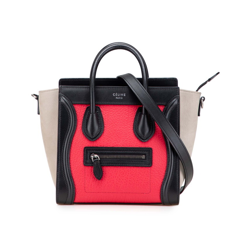 セリーヌ ラゲージ ナノショッパー ハンドバッグ ショルダーバッグ 2WAY ブラック レッド グレー レザー レディース CELINE 【中古】拍卖