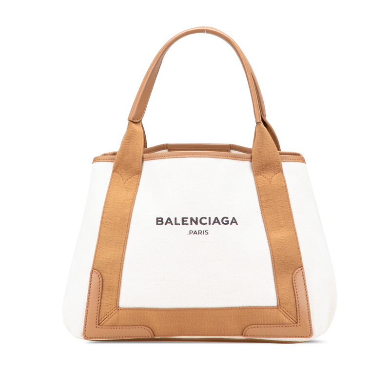バレンシアガ ネイビー カバス S ハンドバッグ トートバッグ 339933 アイボリー ブラウン キャンバス レザー BALENCIAGA 【中古】拍卖