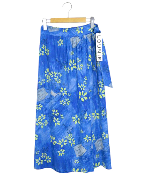 ルーニィ LOUNIE スカート マティス柄プリント ラップ風 ミモレ ロング ブルー size 36 レディース拍卖