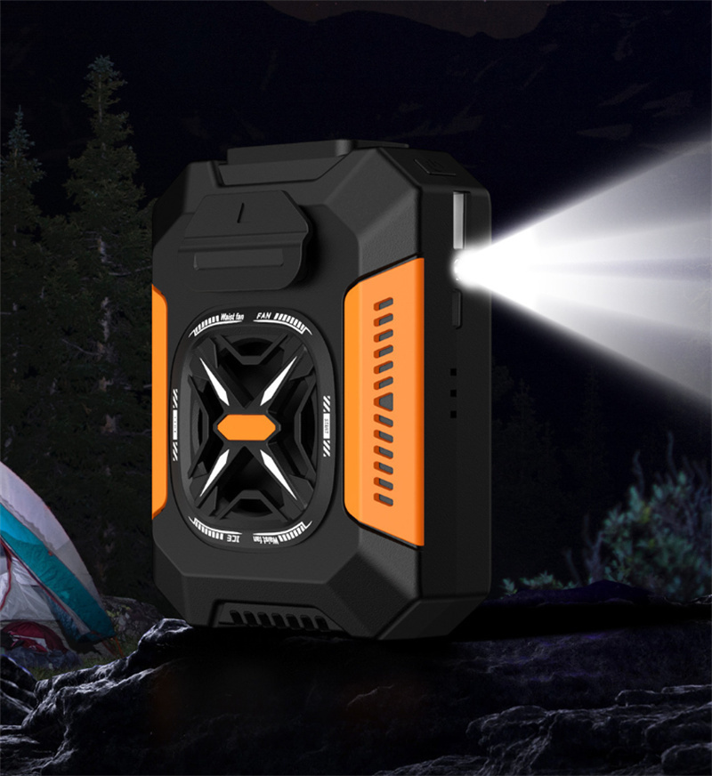 腰掛け扇風機 屋外用ポータブル 4WAY 5000mAh大容量 ベルトファン LEDライト付き 3段階風量調節 小型 軽量 静音 瞬間冷却 オレンジRhY08拍卖