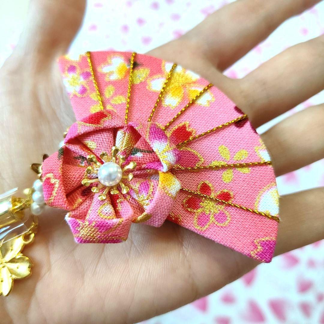 和風髪飾り クリップ式 簡単挟むだけ 帯アクセに ピンクの桜 ウサギ&桜チャーム拍卖