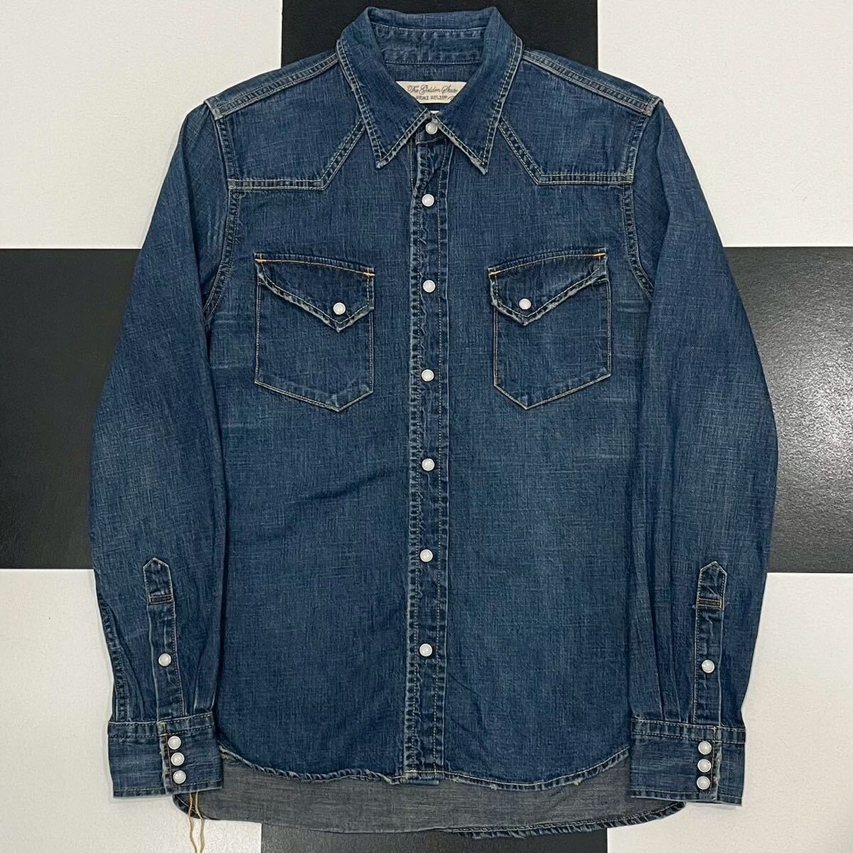 【372】 美品 濃紺 レミレリーフ ダメージ 加工 インディゴ デニム ウエスタン シャツ M REMI RELIFE indigo denim Western shirt拍卖