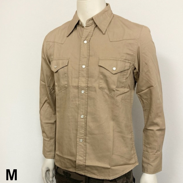 即決新品 エドウィン 長袖 シャツ ウエスタンシャツ タイト ボタン ベージュ系 M 送料無料 EDWIN拍卖