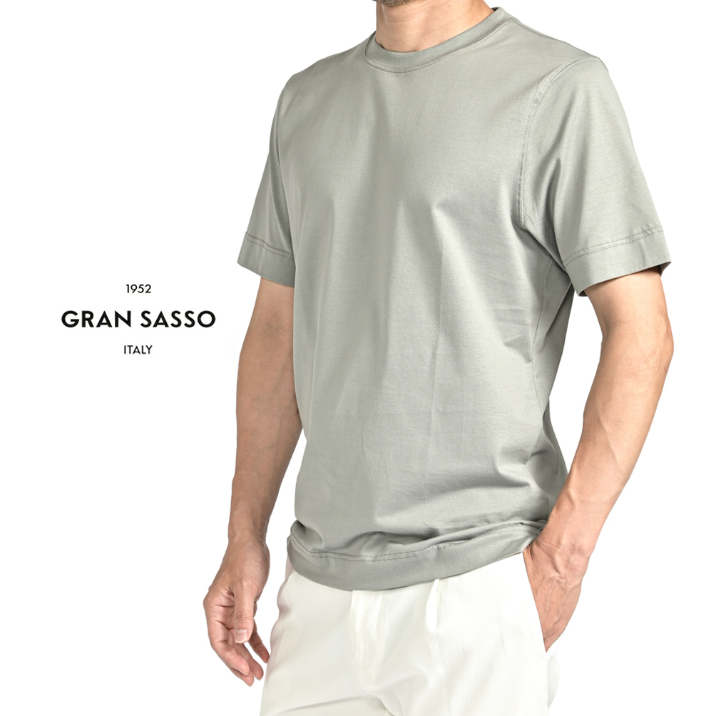新着 新品 グランサッソ GRAN SASSO Tシャツ カットソー クルーネック 半袖 春夏 メンズ スムース コットン グレー 422522-46拍卖