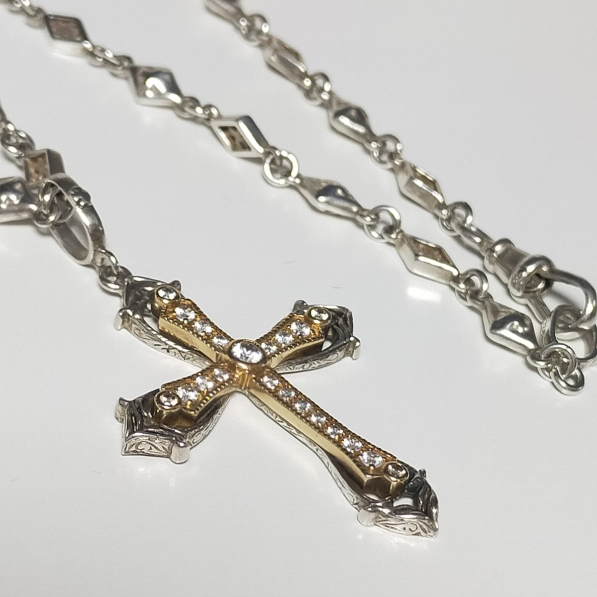 ローリーロドキン loree Rodkin クロスネックレス オリジナルチェーンセット コンビ silver925/シルバー925 K18拍卖