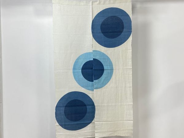 ▼三作▼新品税込 手染綿麻藍のれん 円三連拍卖