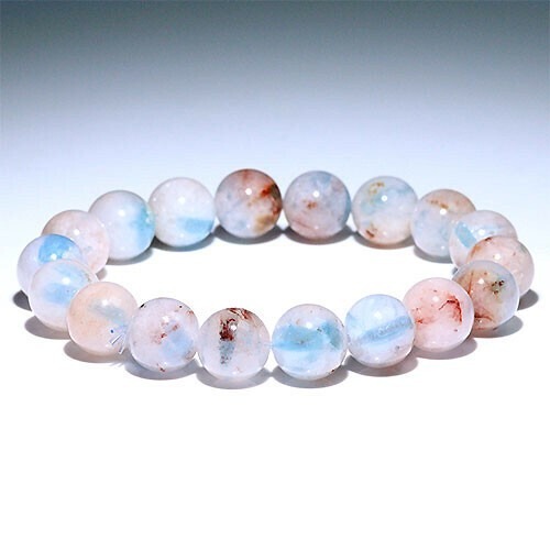 【高品質】アイランドアクアマリン 天然石ブレスレット約13mm 水色〜ピンク系拍卖