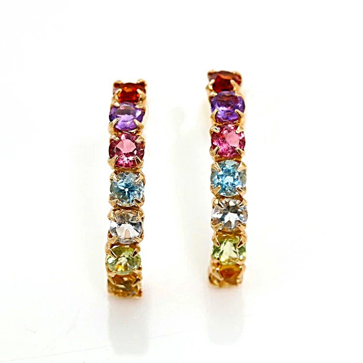 【10金】虹色ピアス 7カラー天然石ストーン K10ゴールド拍卖