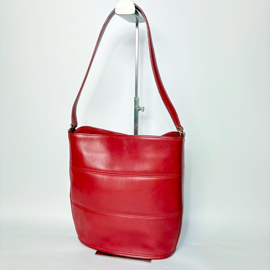 オールドコーチ オールレザー レッド ワンショルダートートバッグ 肩掛け拍卖