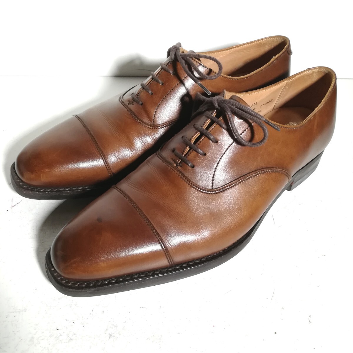 c1080 箱付き ★クロケット&ジョーンズ Crockett&Jones★ HALLAM ストレートチップ 5 1/2E 茶 ブラウン ドレスシューズ ビジネス 革靴 拍卖