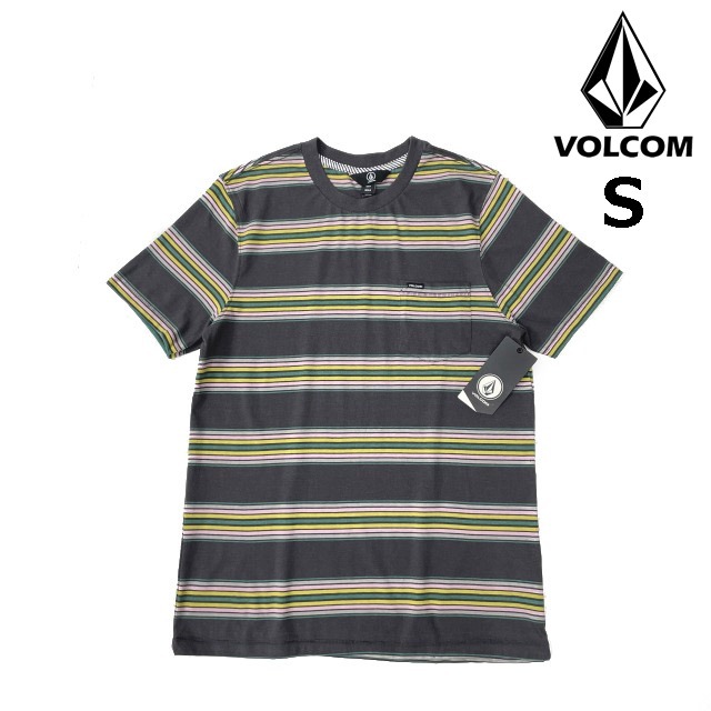 売切り【正規新品】VOLCOM ボルコム◆半袖 Tシャツ スケート サーフ ストーンロゴ 男女兼用(S)グレー ボーダー 250617拍卖