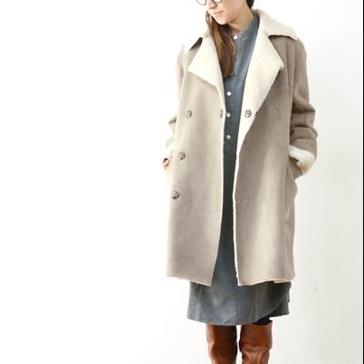 LE GLAZIK/ル グラジック/FAKE MOUTON COAT/フェイクムートンコート/JL-8339FMT/ベージュ系/ダブルブレステッド/ボア/ジャケット拍卖