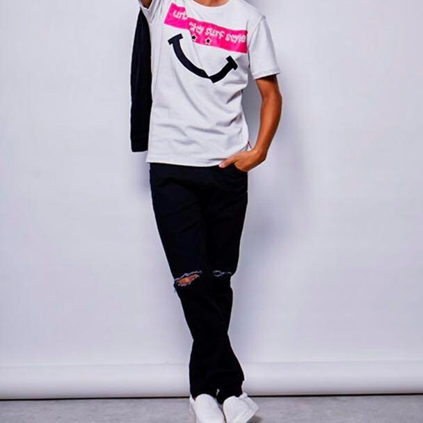 ●daboro/ダボロ/ニークラッシュ/ストレッチスリム/ブラックデニムパンツ/ダメージ加工/テーパードシルエット/サイズ4/ジッパーフライ拍卖