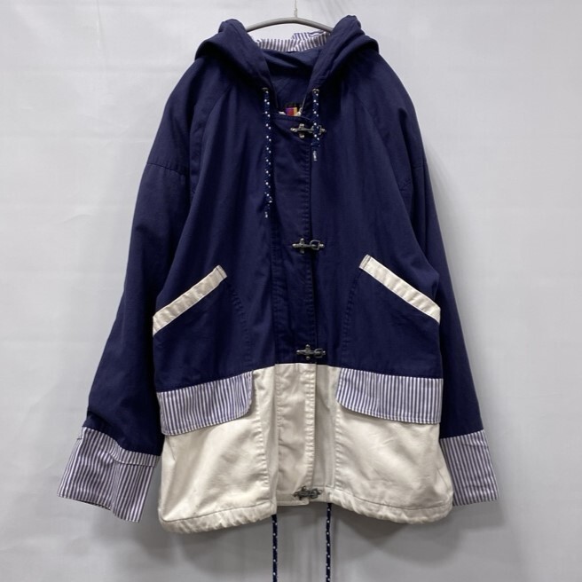 ●ANDY JOHNS/アンディジョーンズ/ファイマーマンバックル フーデッドジャケット/ストライプ切替/ジップアップジャケット/ネイビー拍卖