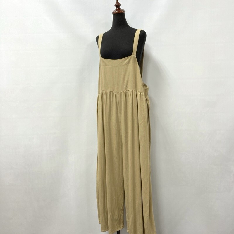 ●Samansa Mos2/サマンサモスモス/SM2/レーヨン麻 サロペットパンツ/オールインワン/キャメル系/肩ストラップ段階調節可能/ワイドパンツ拍卖