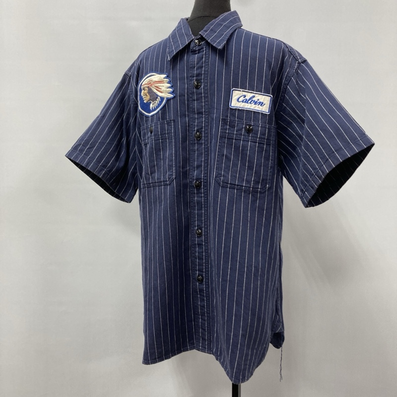 Buzz Rickson's/バズリクソンズ/ヘリンボーンツイル S/S スクアドロン リユニオンシャツ/ストライプ/ワッペン/半袖シャツ/空環仕上げ/マチ拍卖