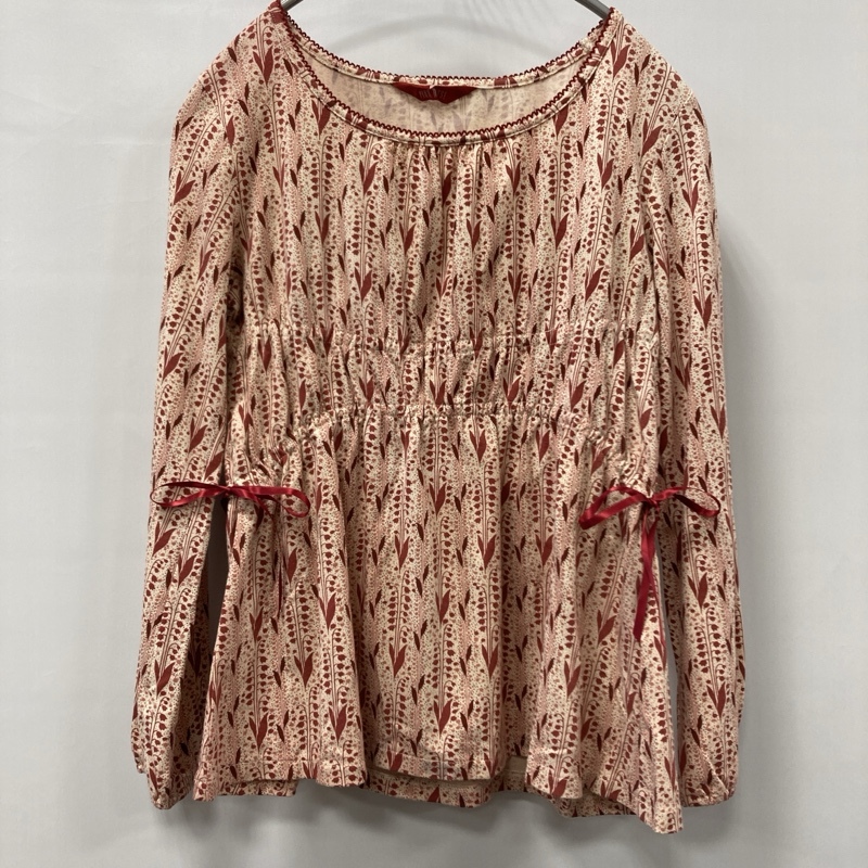 ●PINK HOUSE/ピンクハウス/すずらん×ウエストリボンカットソー/胸下切替/胸下ゴム入り/ギャザー入り/袖ゴム/Mサイズ/クルーネック拍卖