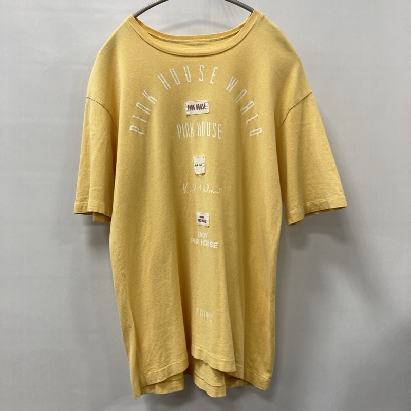 ●PINK HOUSE/ピンクハウス/ブランドラインプリント×ピスネーム/クルーネック半袖Tシャツ/イエロー/PINK HOUSE WORLD/Lサイズ拍卖