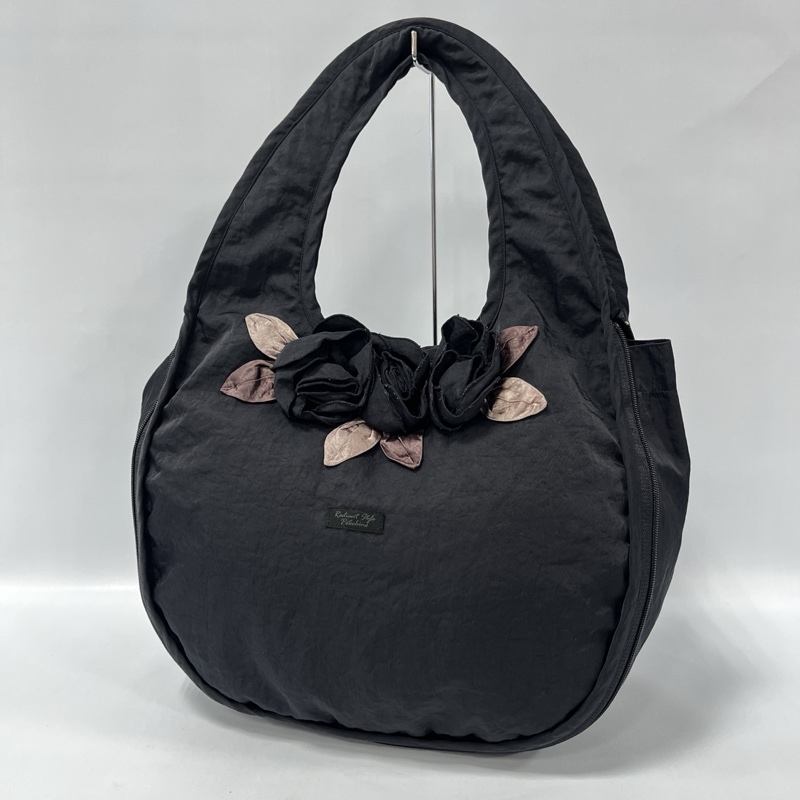 POTECHINO/ポテチーノ/フラワーモチーフ/ナイロンサークルバッグ/ブラック/ローズ/拡張式/2WAY/トートバッグ/ハンドバッグ拍卖