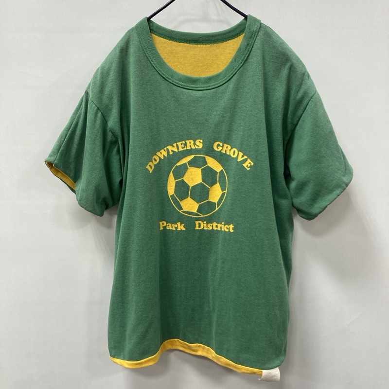 ●80s前後/USA製/Football Print Reversible S/S Tee/フットボールプリント/リバーシブル/半袖Tシャツ/2WAY/グリーン×イエロー/ビンテージ拍卖