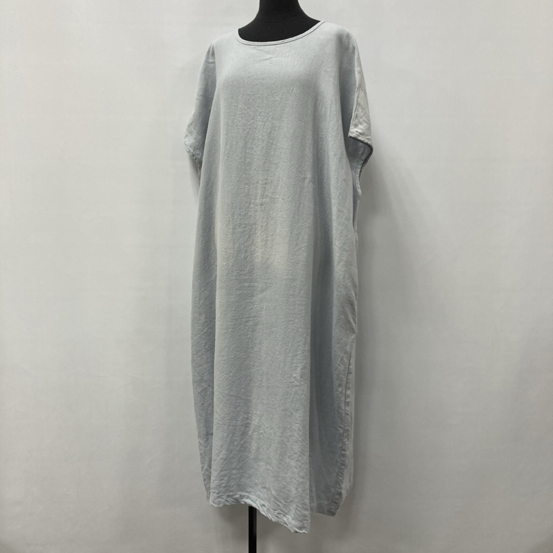 Samansa Mos2/サマンサモスモス/SM2/バックレースアップ リネンワンピース/後ろ編み上げ/麻/ブルー系/サイドポケット/ゆったりシルエット拍卖