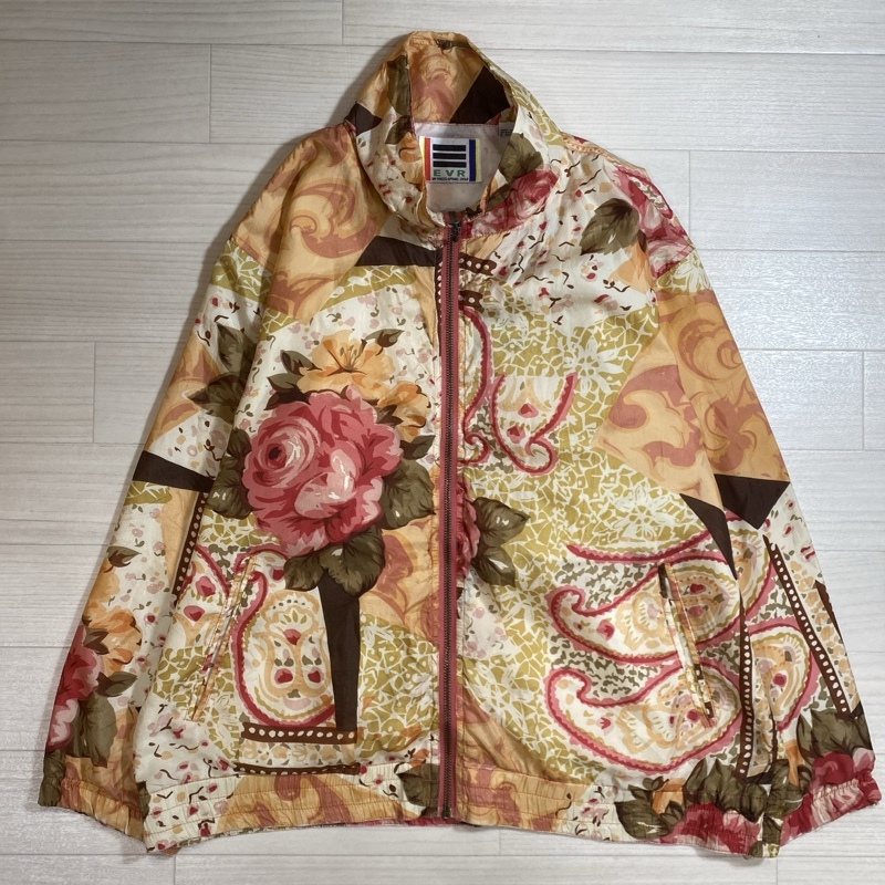 ●EVR/イーブイアール/フローラルプリント/シルク ジップアップジャケット/シルク100%/フラワー/花柄/スタンドネック/ビンテージ/ゆったり拍卖