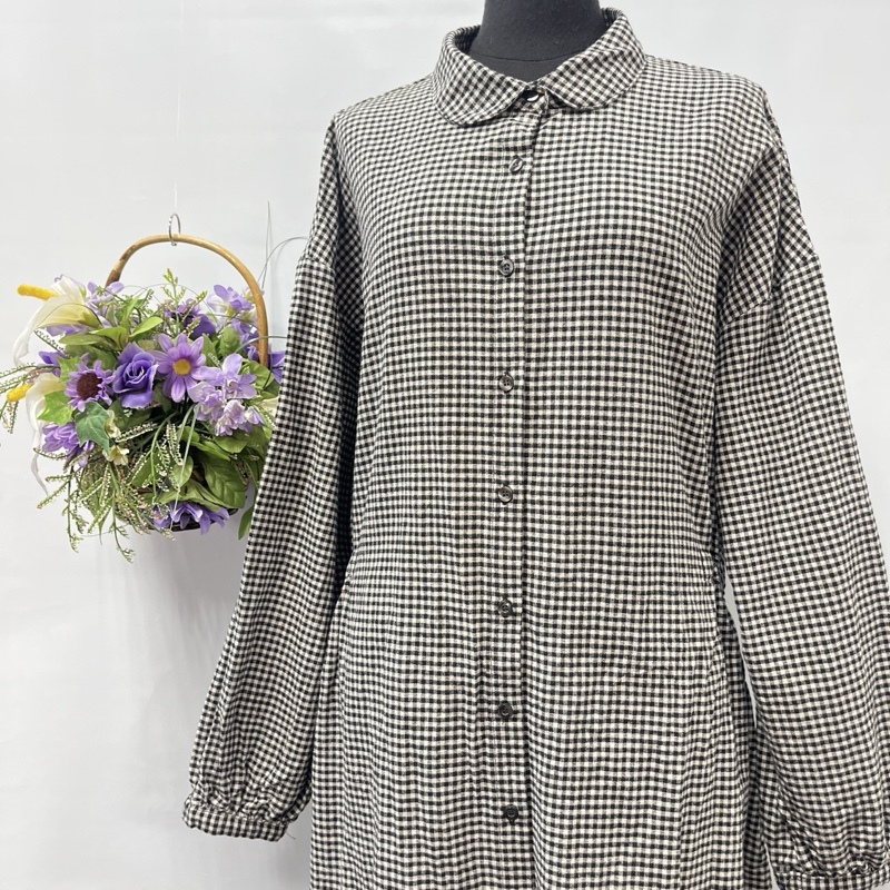 ●Samansa Mos2/サマンサモスモス/SM2/丸襟 バックリボン ギンガムチェック ロングワンピース/ふんわりシルエット/ゆったり/シャツワンピ拍卖