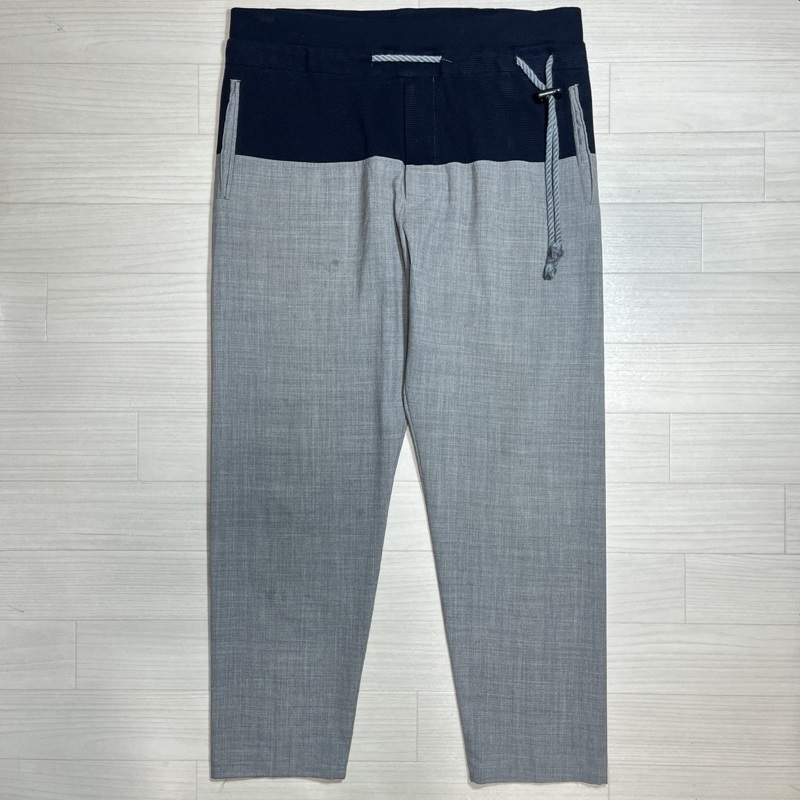 ●ETHOSENS/エトセンス/ドローコード/2トーントロピカルウールスラックス/ネイビー×グレー/ストレッチ素材/ワイドテーパードシルエット拍卖