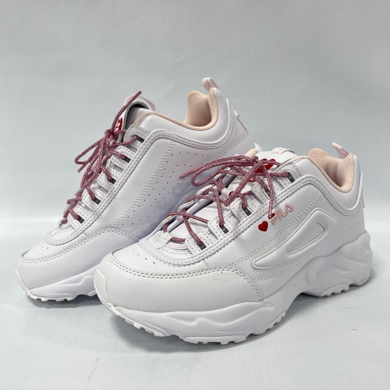 FILA/フィラ/ディストレーサーハート/ハートロゴ刺繍/ボリュームソールスニーカー/厚底/ホワイト/24.0cm/オリジナルインソール拍卖