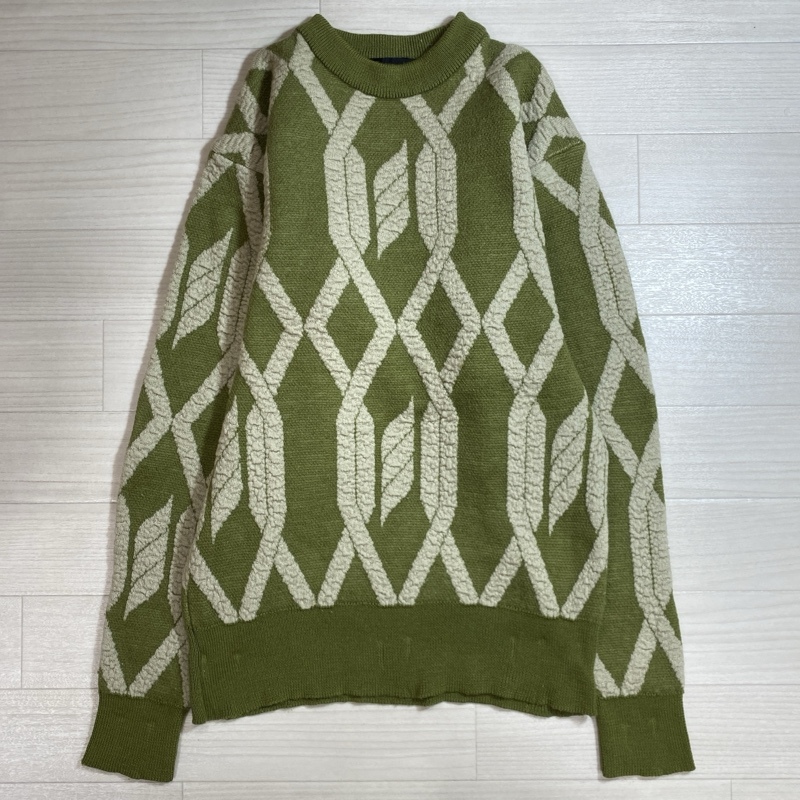 Mr.JUNKO/ミスタージュンコ/日本製/幾何学リーフ調総柄ニット/クルーネック/セーター/レトロデザイン/JUNKO KOSHINO/Mサイズ拍卖