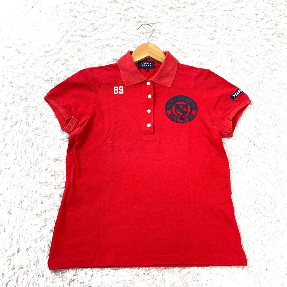 PEARLY GATES パーリーゲイツ 半袖ポロシャツ 綿 コットン 刺繍 赤 レッド 0 YA9703拍卖