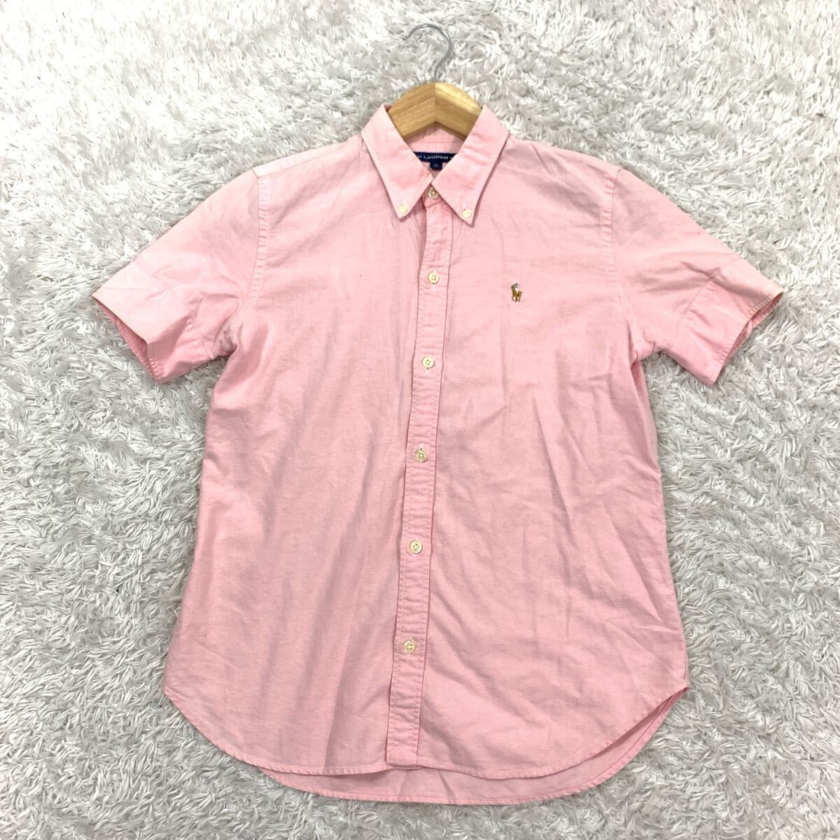 RALPH LAUREN SPORT ラルフローレンスポーツ 半袖シャツ 半袖トップス ボタンダウンシャツ 刺繍ロゴ ピンク コットン 11 YA9827拍卖