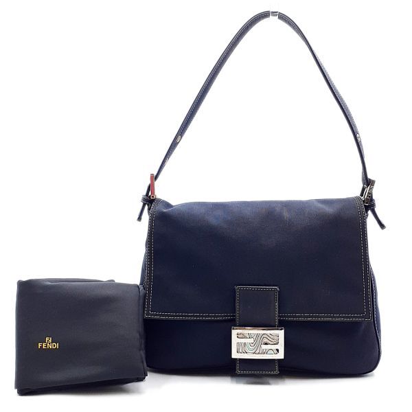 フェンディ FENDI ハンドバッグ ワンハンド ワンショルダー 鞄 肩掛け マンマバケット キャンバス シルバー金具 ネイビー系 01-25070101-b拍卖