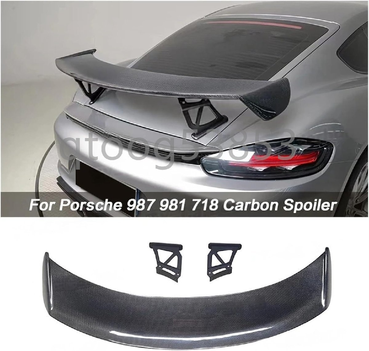 ポルシェケイマンボクスター986 987 981 718 GT-4車外部装飾アクセサリーに互換性のあるリアルカーボンファイバーリアスポイラーテールウィ拍卖