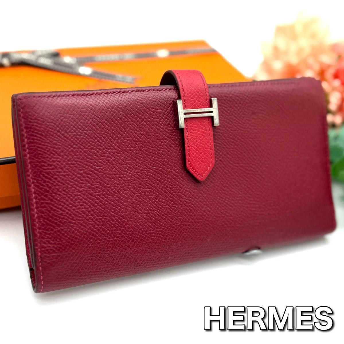 HERMES エルメス ベアンスフレ レッド ツートン 長財布 二つ折り長財布 L15拍卖